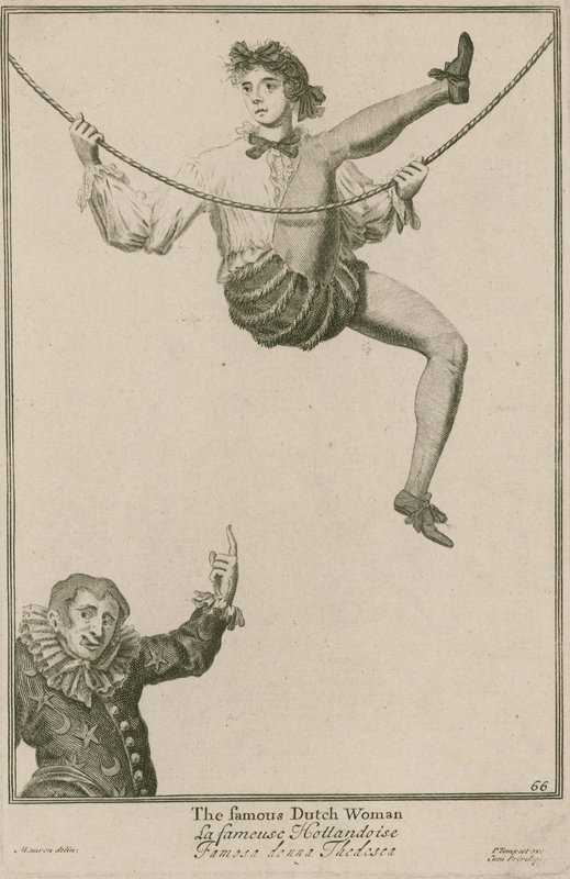 Bartholomew Fair, London: Den berømte nederlandske kvinnen, 1687 av Marcellus the Elder Laroon