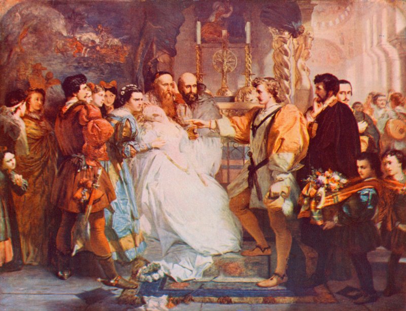 Shakespeare: The Repudiation of Hero, Much Ado about Nothing, Act IV, Scene 1 (farge litho) av Marcus (after) Stone