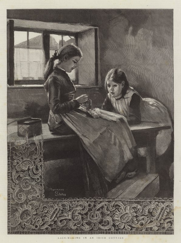 Lace-making i en irsk hytte av Marianne Stokes