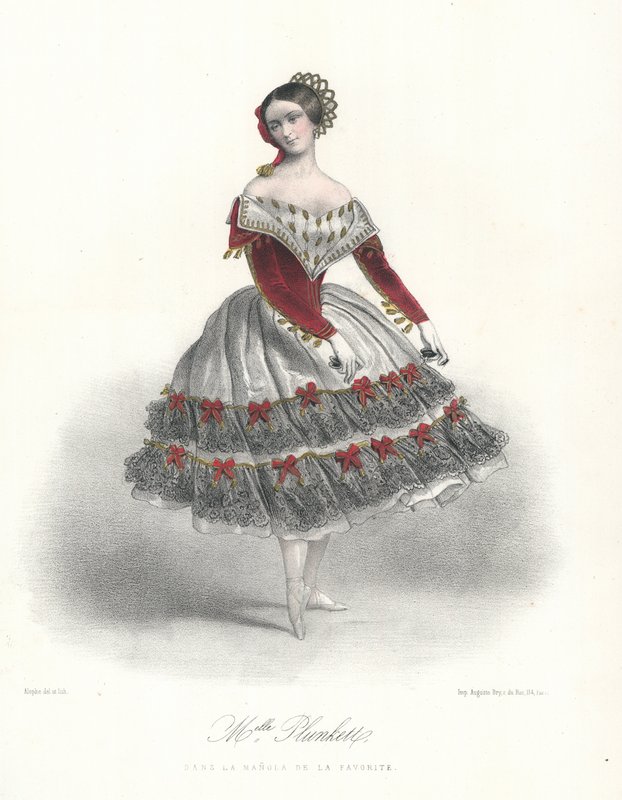 Den belgiske ballettdanseren Adeline Plunkett i La Manola de la Favorite, c1860 (farge litho) av Marie Alexandre (after) Alophe