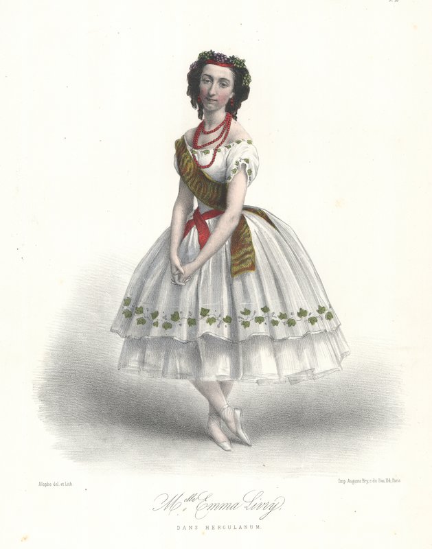 Den franske ballettdanseren Emma Livry i Felicien Davids ballett Herculanum ved Paris Opera av Marie Alexandre (after) Alophe