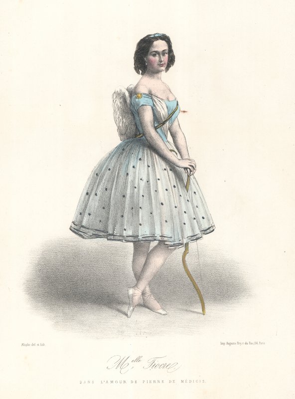 Den franske ballettdanseren Louise Fiocre i The Love of Pierre de Medicis ved Paris Opera, c1860 (farge litho) av Marie Alexandre (after) Alophe