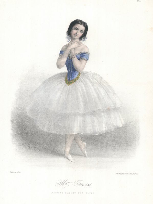 Den italienske ballettdanseren Amalia Ferraris i Ballet des Elfes ved Paris Opera, c1860 (farge litho) av Marie Alexandre (after) Alophe