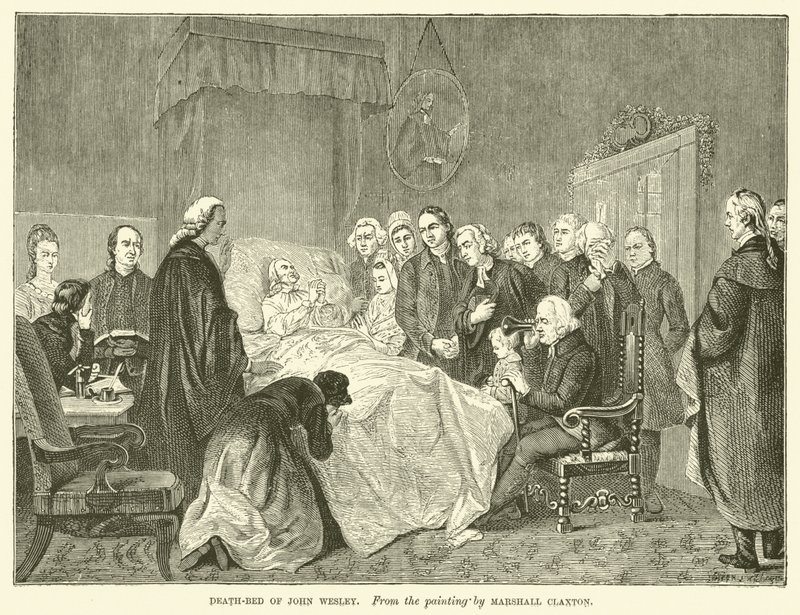 John Wesleys dødsleie (gravering) av Marshall (after) Claxton