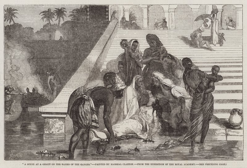 A Scene at a Ghaut on the Banks of the Ganges, fra utstillingen til Royal Academy av Marshall Claxton