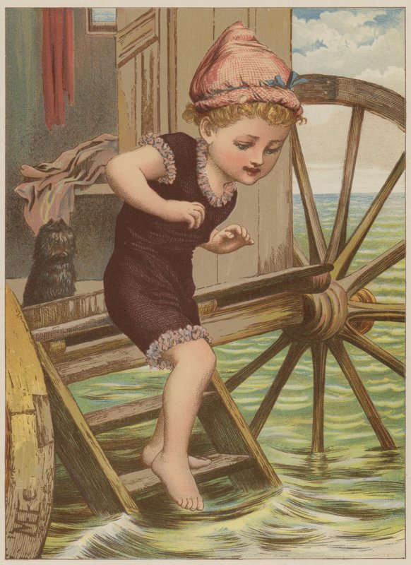 Jente som skal svømme (chromolitho) av Mary Ellen Edwards