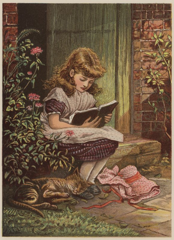 Jente leser (chromolitho) av Mary Ellen Edwards