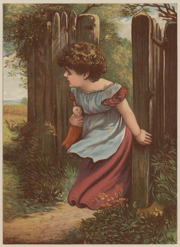 Jente som venter på postmann (chromolitho) av Mary Ellen Edwards