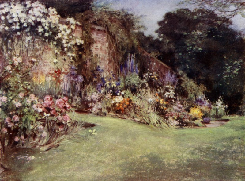 Scottish Gardens: Barskimming (farge litho) av Mary Georgina Wade Wilson