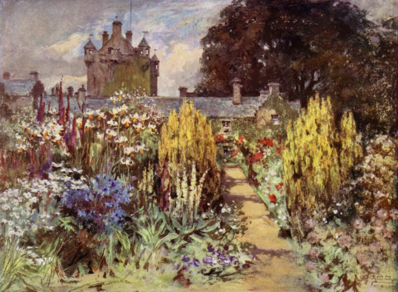 Scottish Gardens: Cawdor Castle (farge litho) av Mary Georgina Wade Wilson