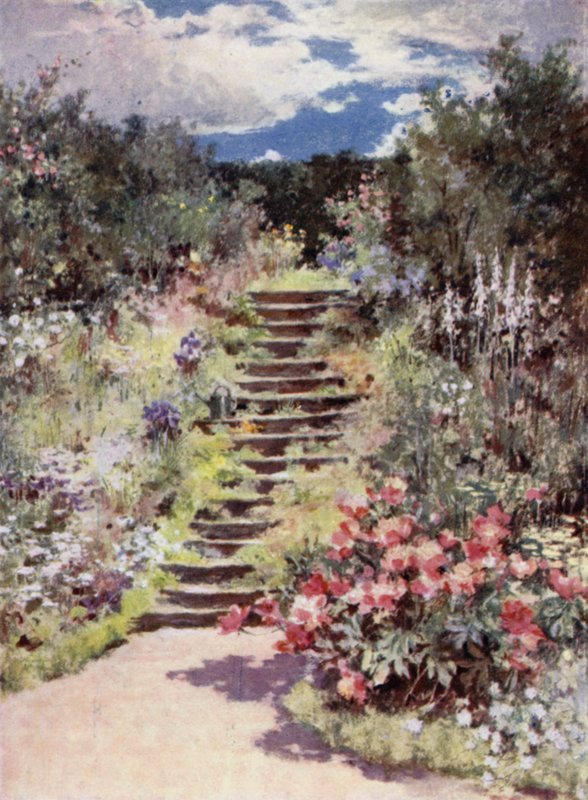 Scottish Gardens: Manse of Fyvie (farge litho) av Mary Georgina Wade Wilson