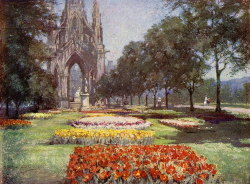 Scottish Gardens: Princes Street Gardens, Edinburgh (farge litho) av Mary Georgina Wade Wilson