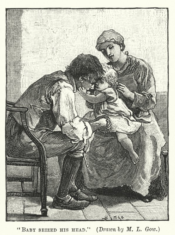 Silas Marner - Baby grep hodet hans (gravering) av Mary L. Gow