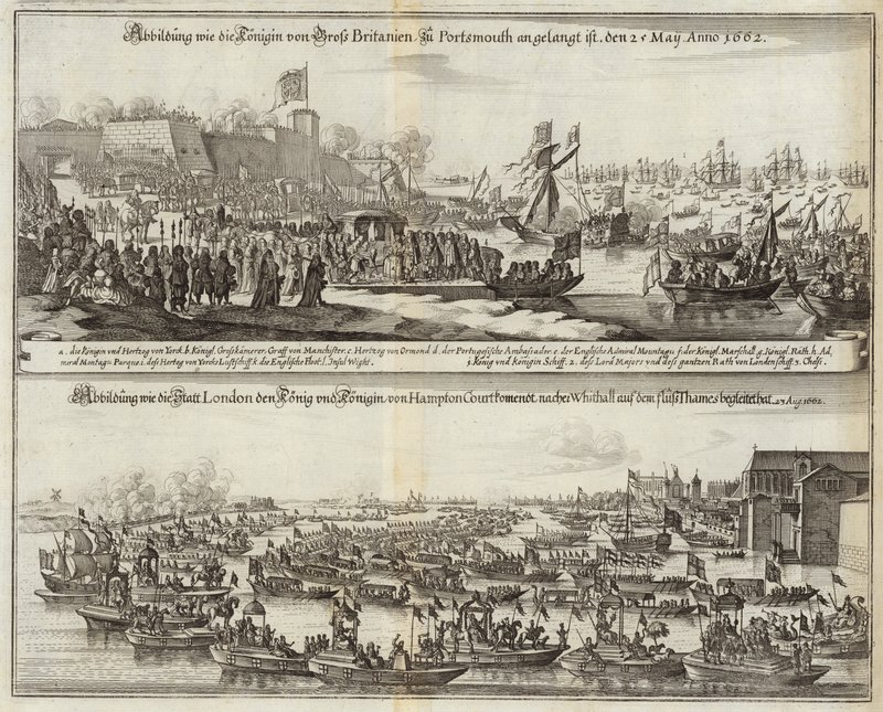 Folkemengder samles for kongelige i Storbritannia i 1662 av Mattaus the Younger Merian