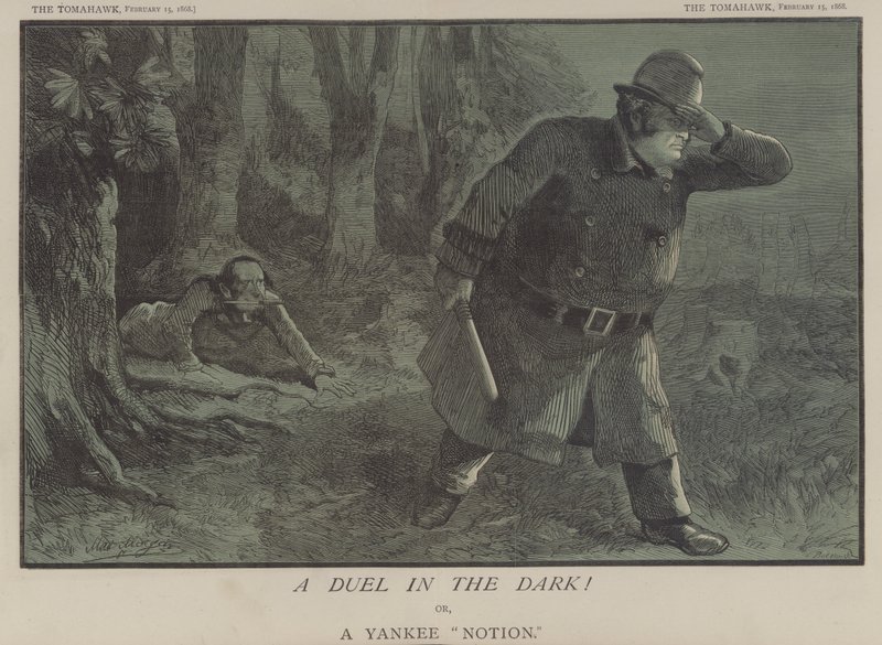 En duell i mørket! eller, A Yankee Notion (farge litho) av Matthew