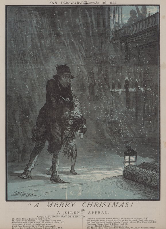 En god jul! eller, A Silent Appeal (farge litho) av Matthew