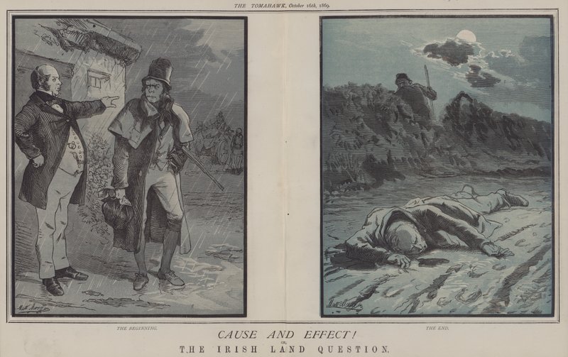 Årsak og virkning! eller, The Irish Land Question (farge litho) av Matthew