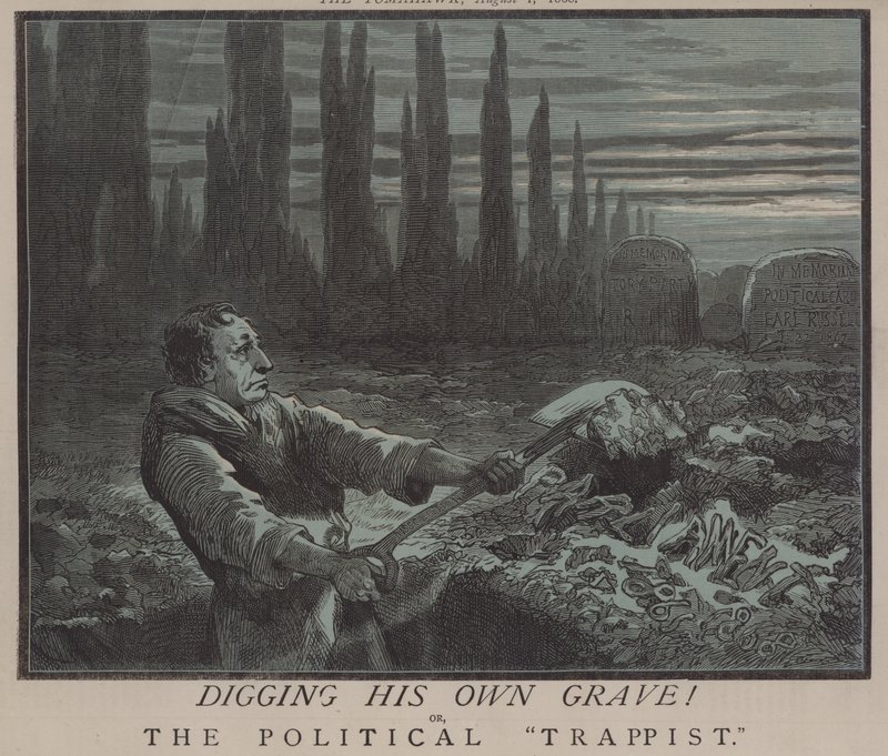 Graver sin egen grav! eller, Den politiske trappisten (farge litho) av Matthew