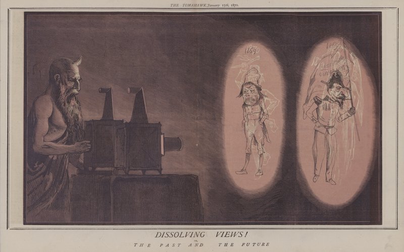 Oppløsende visninger! eller, fortiden og fremtiden (farge litho) av Matthew