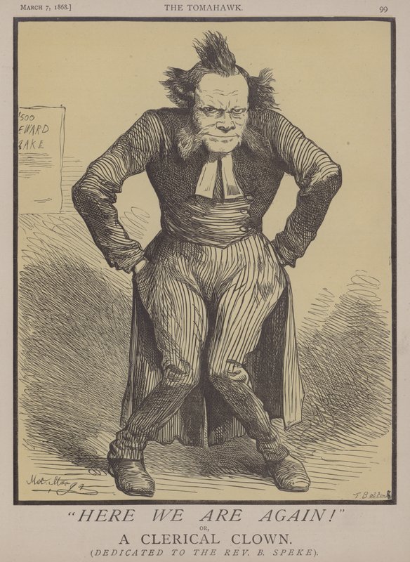 Her er vi igjen! eller, en geistlig klovn (farge litho) av Matthew