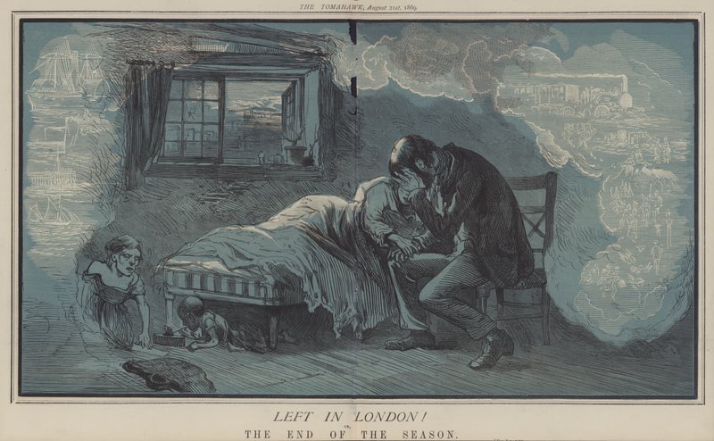 Forlatt i London! eller, slutten av sesongen (farge litho) av Matthew