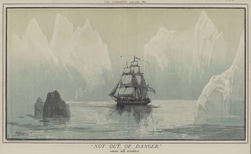 Ikke utenfor fare eller, blant isfjellene (farge litho) av Matthew