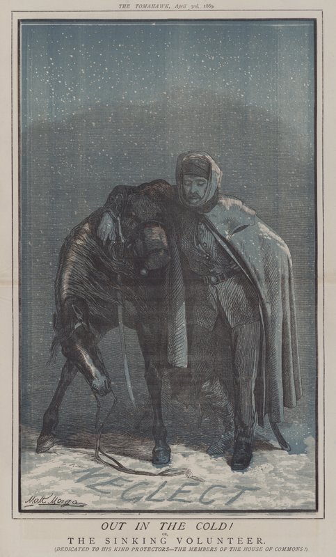 Ut i kulden! eller, The Sinking Volunteer (farge litho) av Matthew