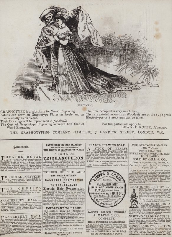 Annonseside (litho i farger) av Matthew