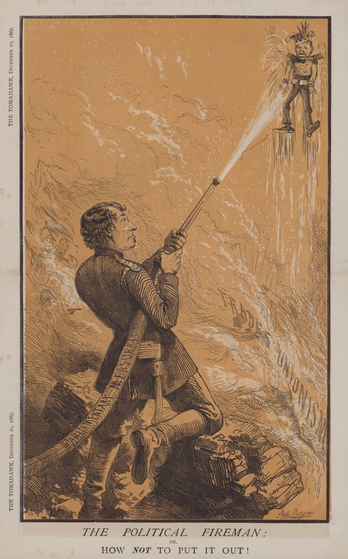 Den politiske brannmannen: eller, hvordan ikke slukke det! (farge litho) av Matthew