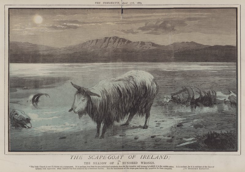 The Scape-Goat of Ireland; eller, The Shadow of a Hundred Wrongs (farge litho) av Matthew