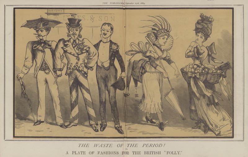 Periodens sløsing! eller, A Plate of Fashions for the British Folly (farge litho) av Matthew