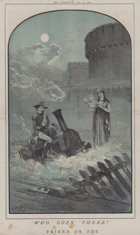 Hvem går dit? eller, venn eller fiende (farge litho) av Matthew