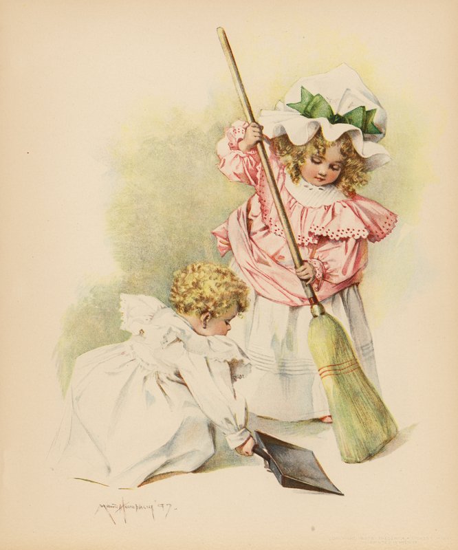 Rengjøringshus (farge litho) av Maud Humphrey