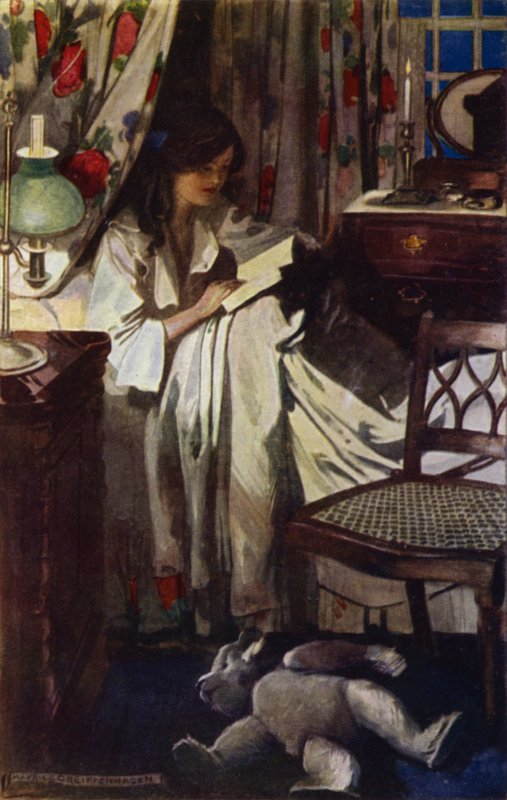 Besøk til Bagdad: Dido dekket i sengen (farge litho) av Maurice (after) Greiffenhagen