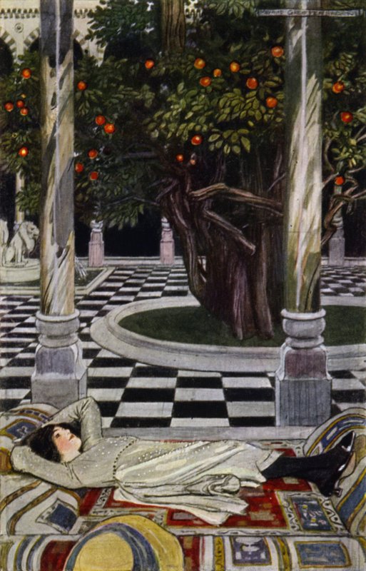 Besøk til Bagdad: På forgården (litho-farge) av Maurice (after) Greiffenhagen