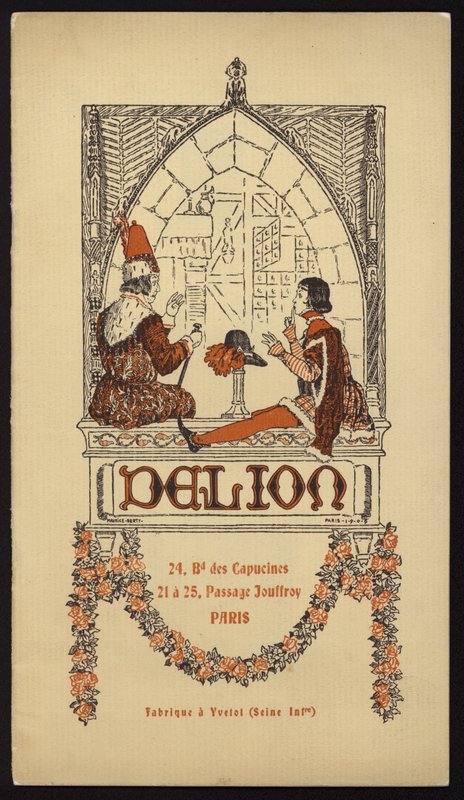 Omslagsillustrasjon for hattekatalog utgitt av Delion, Paris, i 1908 (litho) av Maurice Berty