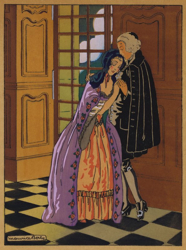Illustrasjon for historie av Manon Lescaut (farge litho) av Maurice Berty