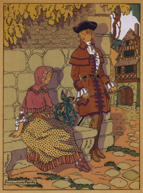 Illustrasjon for historie av Manon Lescaut (farge litho) av Maurice Berty