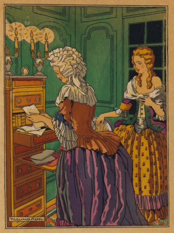 Illustrasjon for Les Liaisons Dangereuses av Choderlos De Laclos (farge litho) av Maurice Berty