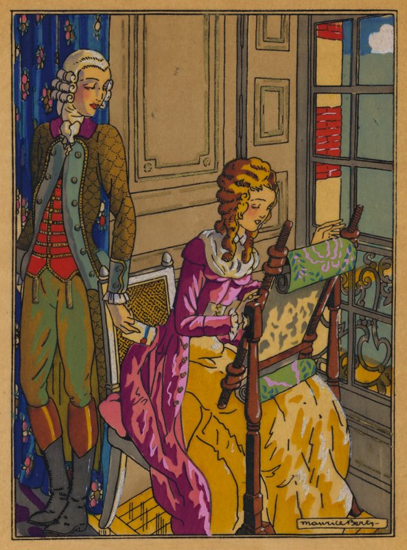 Illustrasjon for Les Liaisons Dangereuses av Choderlos De Laclos (farge litho) av Maurice Berty