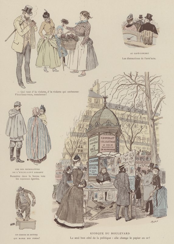 Illustrasjon for Paris Brillant (farge litho) av Maurice Charles Mathieu Bonvoisin
