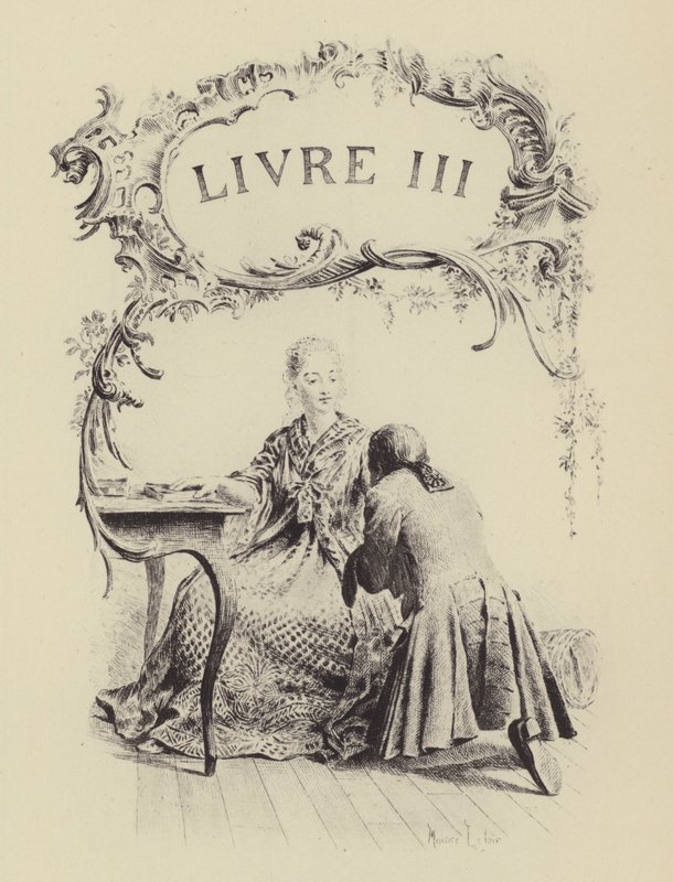 Illustrasjon for bok III av The Confessions of Jean-Jacques Rousseau (gravering) av Maurice Leloir
