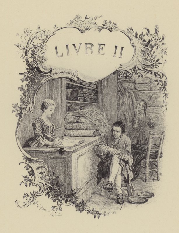Illustrasjon for bok II av The Confessions of Jean-Jacques Rousseau (gravering) av Maurice Leloir