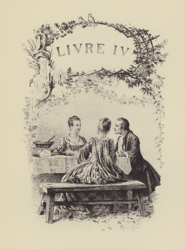 Illustrasjon for bok IV av The Confessions of Jean-Jacques Rousseau (gravering) av Maurice Leloir