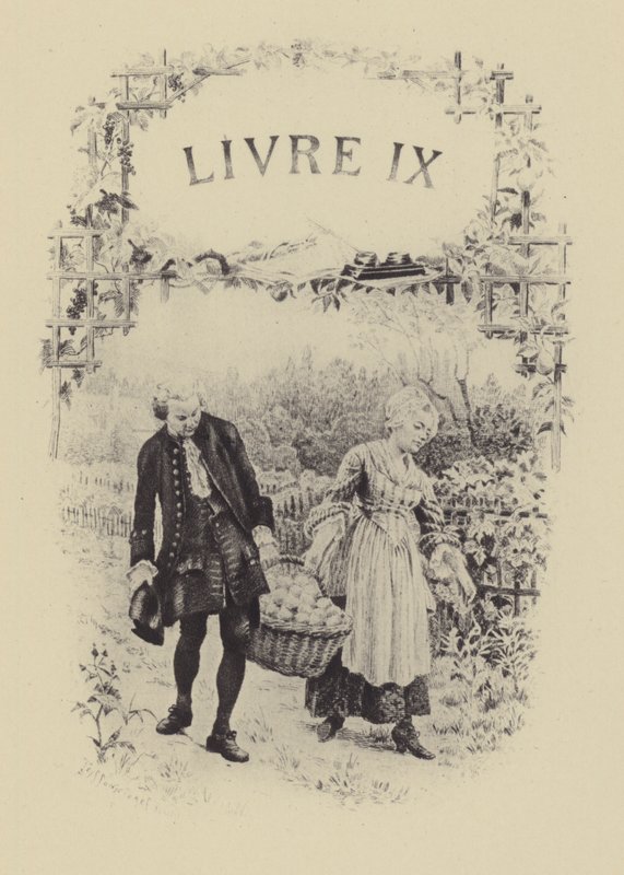 Illustrasjon for bok IX av Jean-Jacques Rousseaus bekjennelser (gravering) av Maurice Leloir