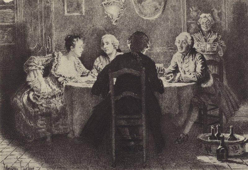 Illustrasjon for bok VIII av The Confessions of Jean-Jacques Rousseau (gravering) av Maurice Leloir