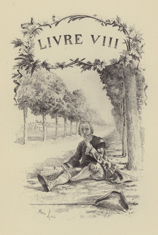 Illustrasjon for bok VIII av The Confessions of Jean-Jacques Rousseau (gravering) av Maurice Leloir