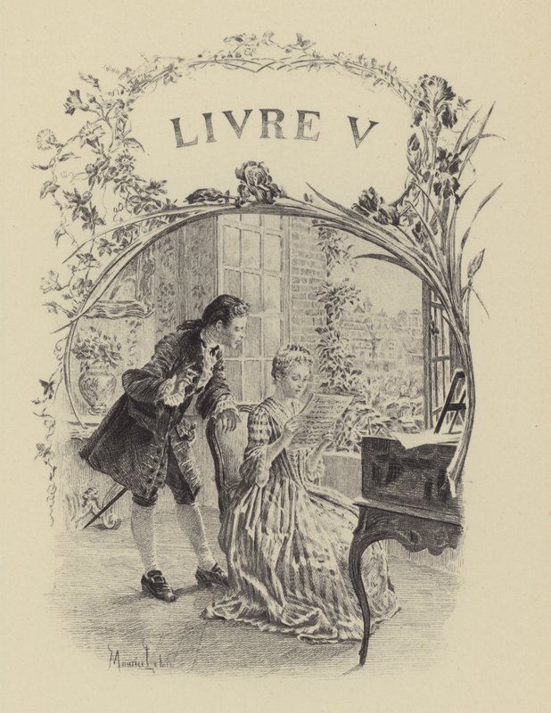 Illustrasjon for bok V av The Confessions of Jean-Jacques Rousseau (gravering) av Maurice Leloir