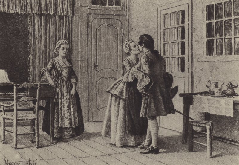 Illustrasjon for bok V av The Confessions of Jean-Jacques Rousseau (gravering) av Maurice Leloir