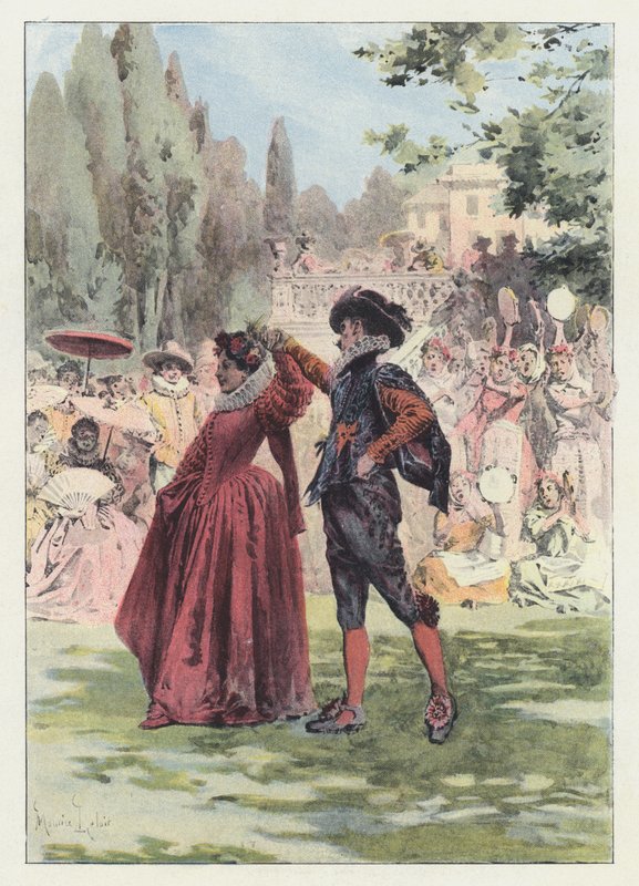 Illustrasjon for Gil Blas (farge litho) av Maurice Leloir